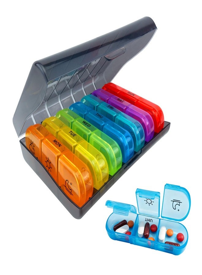 Quacc 1 PCS Weekly Pill Box Organizer 7 Day 3 Times Portable Travel Medicine Pill Organizer Tablet Box for Gel Capsules, Fish Oils, Vitamins, Supplements (Colorful) - Image 1